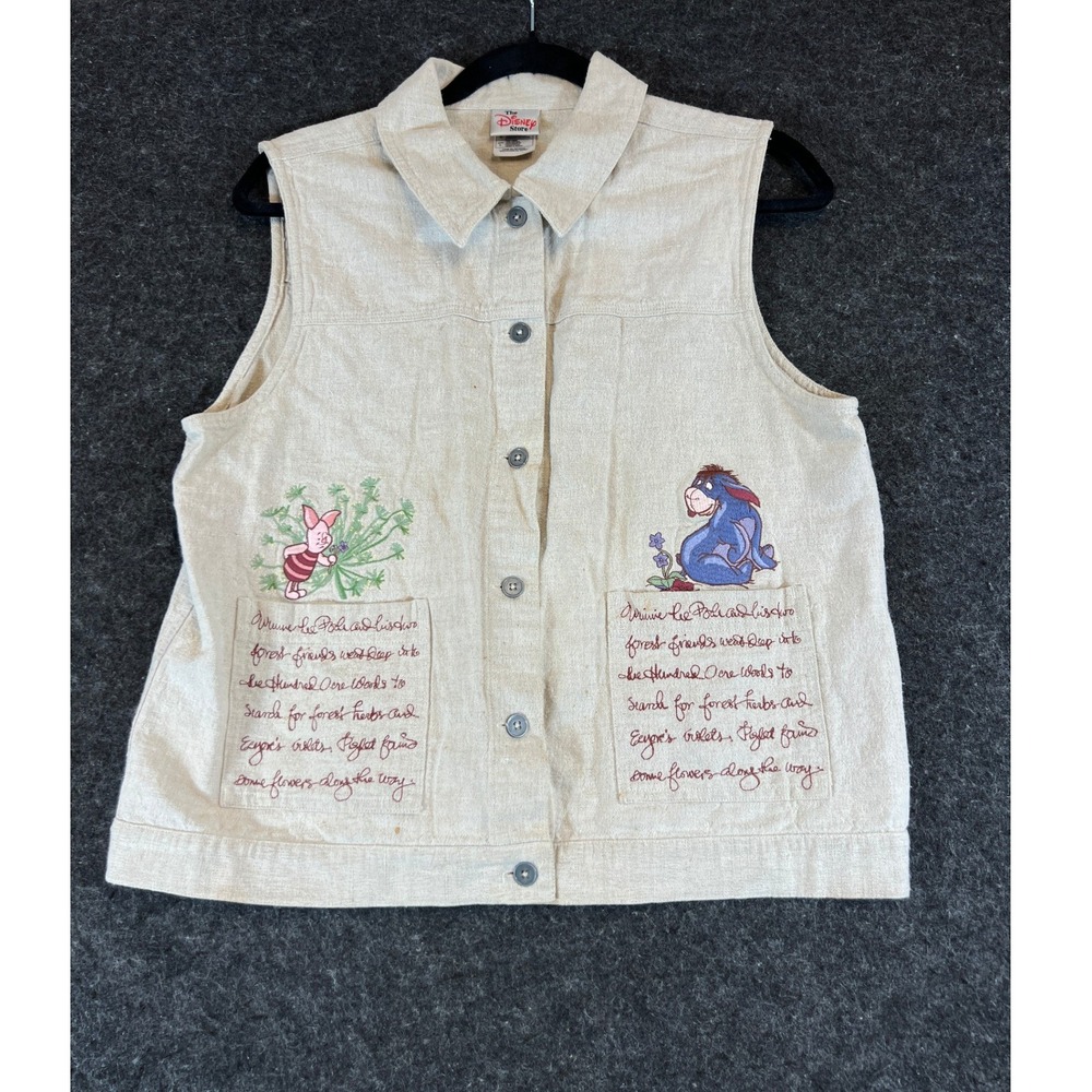 Disney Store Winnie the Pooh Eeyore Piglet Linen Blend Vest Beige Large